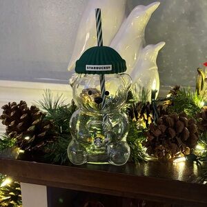 SOLD OUT Starbucks Green Bear Tumbler with Black Straw! Collects item!